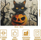 Halloween Black Cat Pumpkin 12x18 Placemats Set of 4 Happy Halloween Bat Branch Linen Table Place Mat Seasonal Fall Washable Heat Resistant Non Slip Table Placemats for Party Kitchen Dining Decor