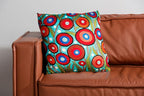 Floral Poppy Pillow Cover - Turquoise Suzani Poppies Accent Chair Cushion - 18x18 Inch Hand Embroidered Wool
