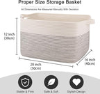 OIAHOMY 65L Blanket Basket, Cotton Rope Woven Blanket storage for Living Room, Rectangle Woven Baskets for Storage, 20''×16''×12'', Black and White