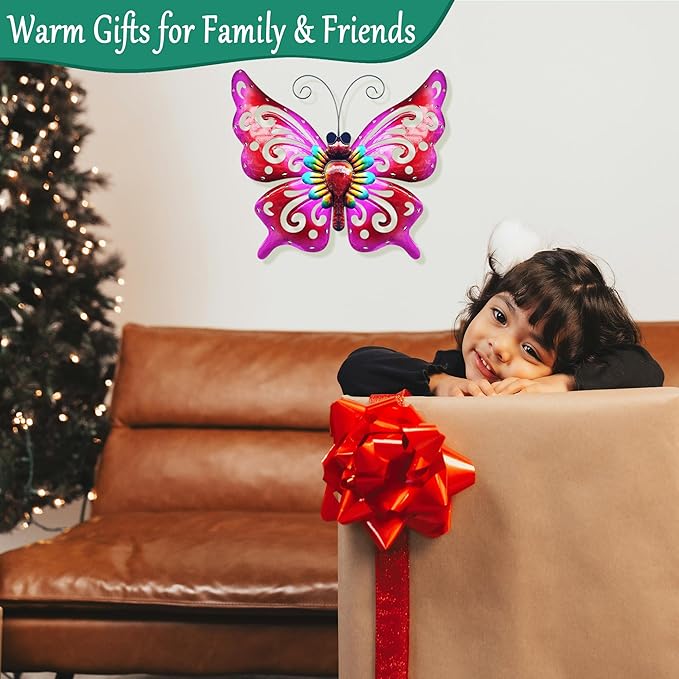 Solar Garden Light, Metal Butterfly Wall Art, 19" Large Hanging Decor for Garden Patio Fences Porch Yard Art Outdoor Wall Decor, Weatherproof Decorative Lighting, Housewarming Wedding Birthday Gift