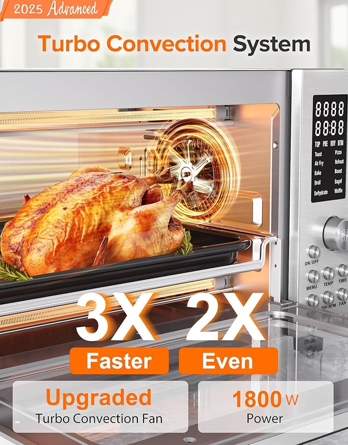 Nuwave Bravo Pro Smart 21QT Toaster Oven Air Fryer Combo, Convection Oven Countertop, 10 functions all in 1, with even & quick crisp technology, 50-450°F, 1800W, Stainless Steel