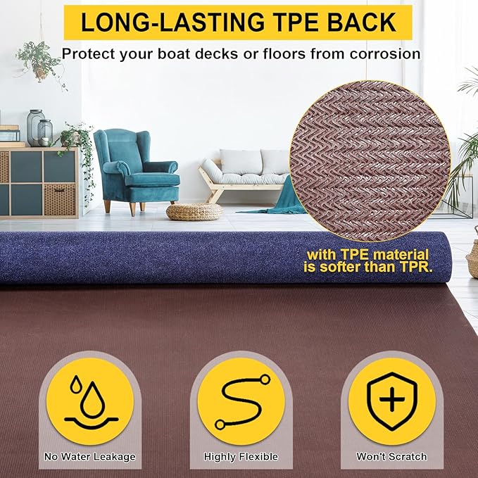 Marine Carpet,6 FT x 10 FT Deep Blue Indoor Outdoor Carpet 0.2" Thick Boat Carpet with Water-Proof TPE Backing, Non-Slide Outdoor Marine Carpet Roll for Home, Patio, Porch, Deck