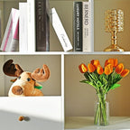 Mandy's Artificial Tulips 20 Stems Orange PU Faux Flowers for Wedding Home Decor 13.5 Inch