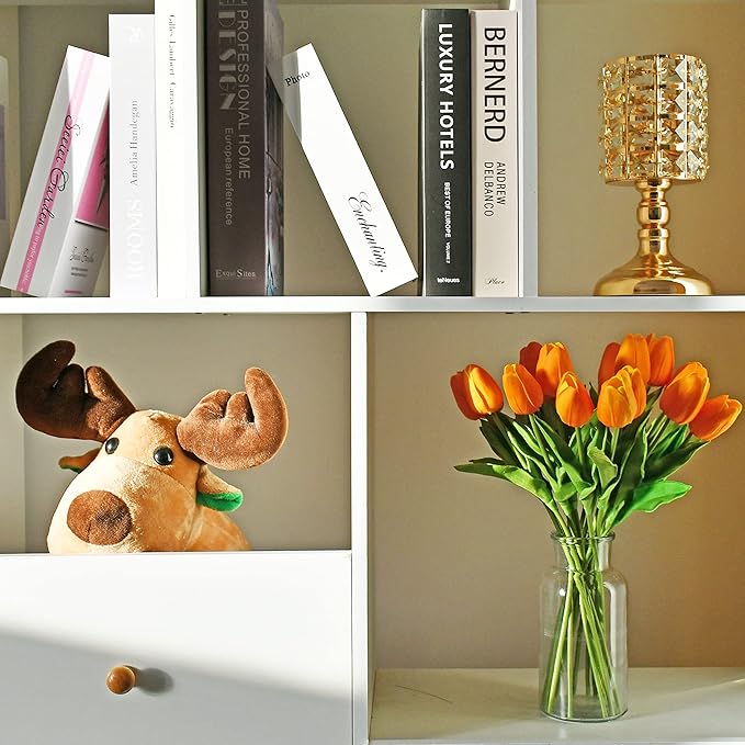Mandy's Artificial Tulips 20 Stems Orange PU Faux Flowers for Wedding Home Decor 13.5 Inch