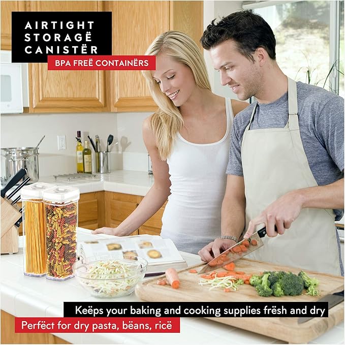 DWËLLZA KITCHEN Pasta Storage Containers for Pantry - Set of 2 White Airtight Spaghetti Container Storage - Ideal for Spaghetti & Noodles, Kitchen Pantry Organization and Storage, Keeps Food Fresh