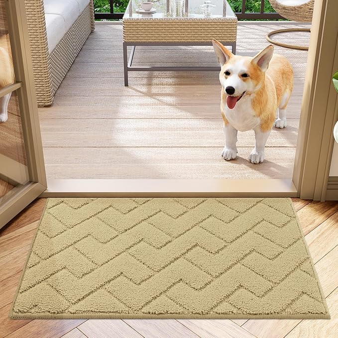 hicorfe Front Door Mat Outside Entrance,20"x31.5" Absorbent Muddy Dirt Resist Welcome Door Mats Outdoor Indoor,Stain and Fade Resistant,Non Slip Backing Entry Mat Doormat for Entryway(Beige)