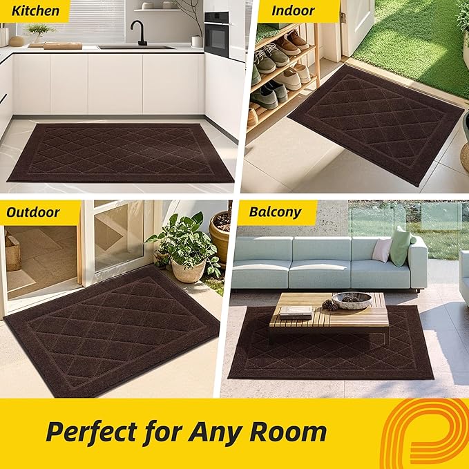 JSEI Dirt Trapper Door Mat 36"x60", Non-Slip Washable Entryway Mats, Dog Door Mat, Stain Resistant and Absorbent Floor Mats, Low Profile Welcome Mat for Front Back Door, Brown