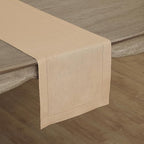 Solino Home Linen Beige Table Runner 90 Inches Long - 100% Pure Linen 14 x 90 Inch Table Runner for Fall, Autumn, Thanksgiving - Classic Hemstitch