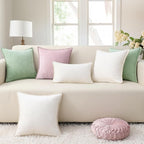 decorUhome Chenille Soft Throw Pillow Covers 16x16 Set of 2, Farmhouse Velvet Neutral Decorative Euro Pillow Covers with Stitched Edge for Couch Sofa Bed Home Decor, Blush Pink