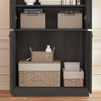 Vyre 71" Tall Farmhouse Bookshelves with Glass Doors and Drawers, Set of 3 – Large Modular Bookcase with Adjustable Shelves, Storage Cabinet for Living Room, Kitchen, Black