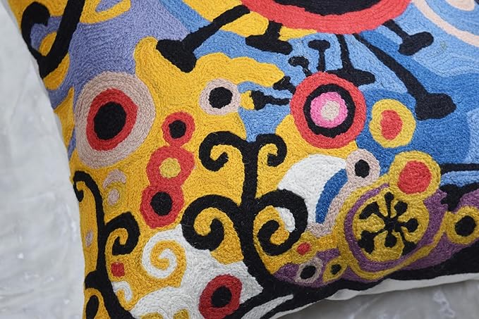 Kashmir Designs Yellow Tree of Life Decorative Pillow Cover Modern Couch Pillowcase Floral Chair Cushion Farmhouse Pillowsham Hand Embroidered Wool 18x18