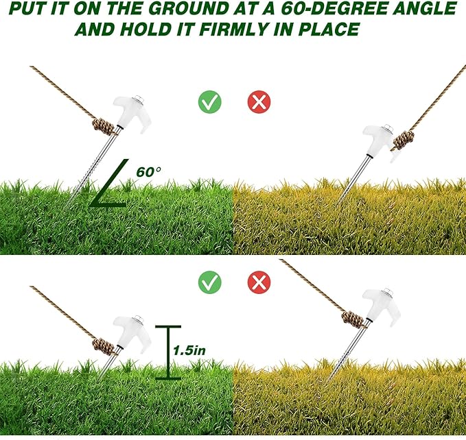 Hicarer 40 Pcs 20 Pcs 8'' Screw in Tent Stakes Heavy Duty Ground Metal Stakes for Inflatables with Hex Head Driver for Outdoor Camping Tent Inflatable Garden Decor (Luminous White)