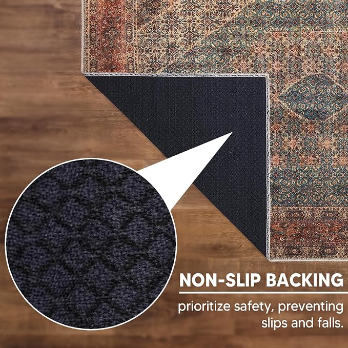 Keen Home Design 4x6 Rug - Machine Washable Area Rug with Non-Slip Backing, Ideal for Living Room, Dining Room, Bedroom - Vintage, Easy Clean, Durable, Low Pile Rug - (4' x 6')
