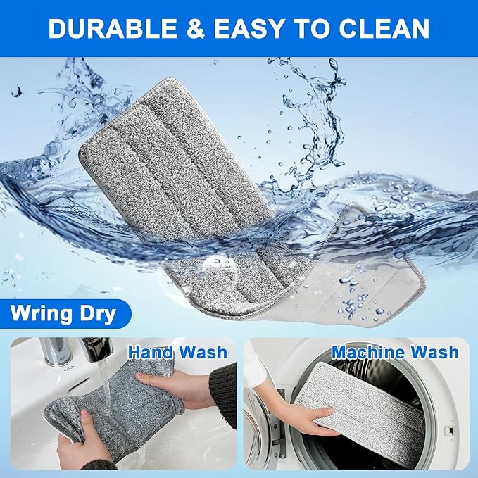 JOYMOOP Mop Replacement Pads, Reusable Microfiber Mop Pads for 13-inch Flat Mop and Mop Bucket Set, Pack of 2 Refills - Grey and Stripe