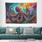 Octopus Tapestry Octopus Tapestries Ocean Navy Coastal Fabric Wall Hanging Aesthetic Space Indoor Outdoor Wall Art Tablecloth Bedspread for Bedroom Dormitory Living Room Home Decor 40"x60"