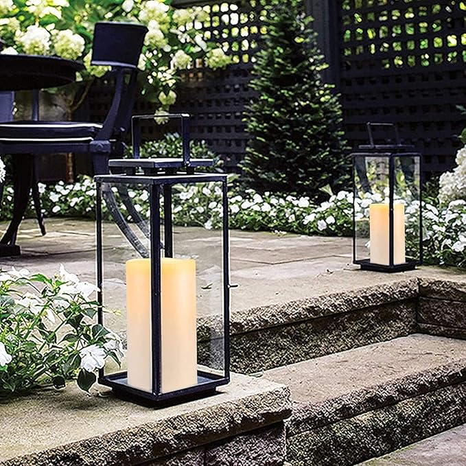 Homemory 4" x 6" Large Waterproof Outdoor Flameless Candles, Battery Operated Flickering LED Pillar Candles with Remote and Timers for Indoor Outdoor Lanterns, Long Lasting, Dark Ivory, Set of 4