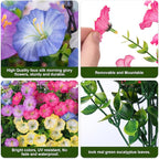 Artificial Flowers for Outdoors Fake Plants Outside Decoration, 12 Bundles Silk Colorful Morning Glory with Eucalyptus UV Resistant Realistic Faux Flowers for Planter Porch Patio Yard Indoor