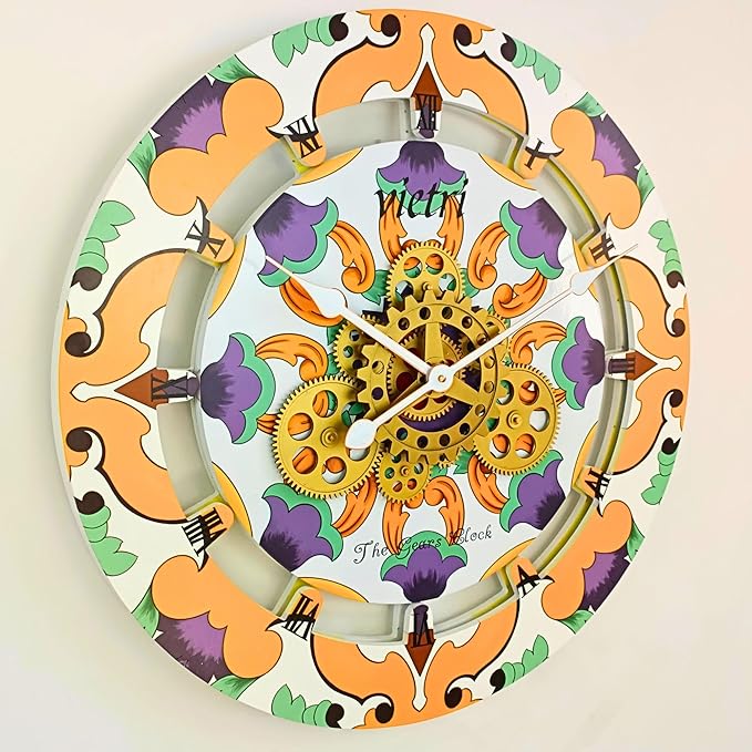 The Gears Clock Wall Clock Italy Collection with Moving Gears (Vietri, 24 inch Round)