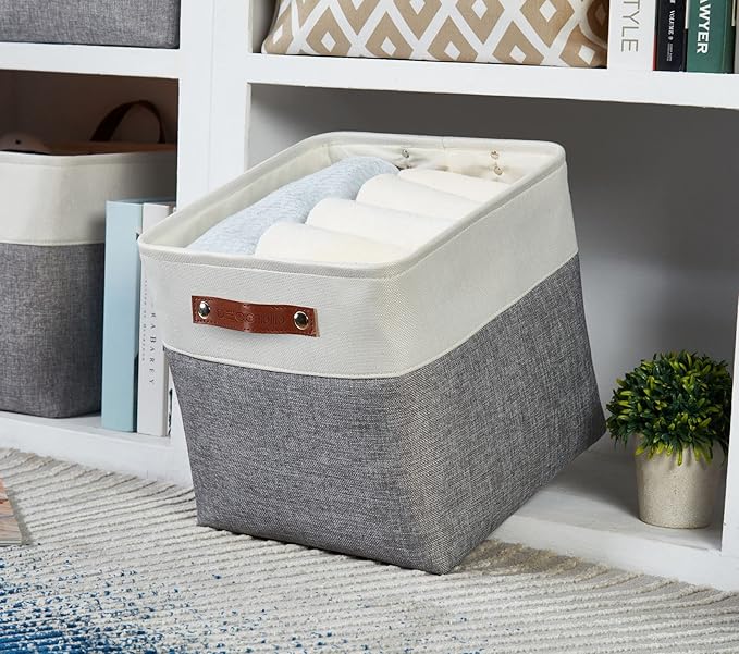 DECOMOMO Storage Cubes, 11x11 Cube Storage Bins, Baskets for Shelves (Grey & White, Cube 11" - 4 Pack)