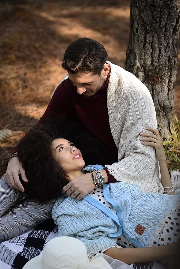 Gold Case Throw Blanket for Couch – 100% Recycled Turkish Cotton Blankets & Throws – Elegant Decorative Throw Blankets for Living Room Sofa – Woven Throws for Couch – Vintage Grey– 60x80