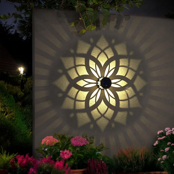 2 Pack Solar Fence Lights Metal Solar Powered Outdoor Wall Deck Step Lights Mandala Theme Waterproof Fence Light for Garden Post Patio Backyard Yard Decor, Gardening Gifts for Women Mom Grandma