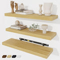 Fun Memories Floating Shelves Wall Shelf 24 inches Long, Farmhouse Bathroom Shelves Bedroom Kitchen Living Room Shelf Wall Mounted, 24 x 6.7 x 1.4 inch Set of 3, Oak Color