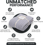 Gold Case Throw Blanket for Bed – 100% Recycled Turkish Cotton Bed Blanket – Decorative Throw Cotton Blankets for Living Room & Bedroom – Retro Grey Woven Queen Blankets – 90x90