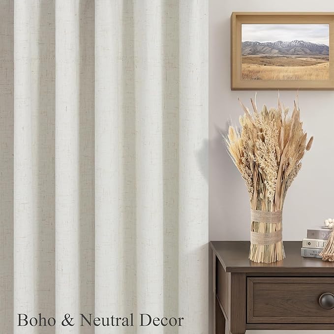 80 Inch Long Linen Blackout Curtains 2 Panels Set for 76-80 inch Window Drapes Back Tab Pleated Boho Room Darkening Thermal Curtains for Sliding Glass Door Custom Made Ivory Cream 52x80 in Length