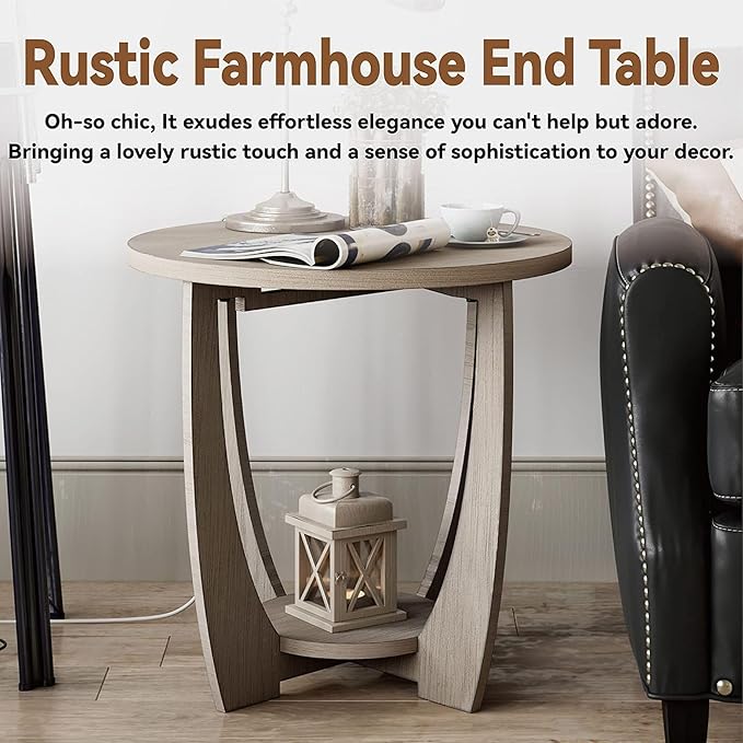 COZAYH Rustic Farmhouse Round End Table - Vintage Grey