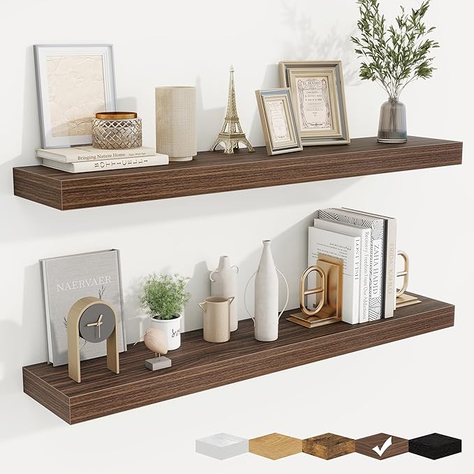 fuqing Floating Shelves for Wall, Bathroom Shelf Wall Mounted for Storage, Shelves with Invisible Bracket for Bedroom, Kitchen, Living Room, Farmhouse Small Book Shelf, 40 Inch Set of 2, Walnut