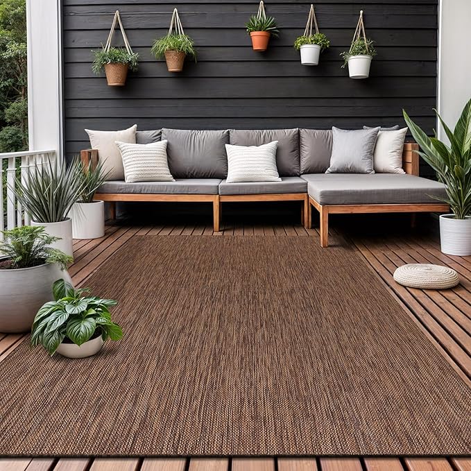 Washable Indoor Outdoor Rug 9x12 Weather Resistant Area Rugs Modern Solid for Porch Deck Balcony Backyard Patio Outside Carpet (9 X 12 Gold Brown)