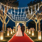 Meteor Shower Lights Christmas Lights Outdoor 24-Tube 576LEDs Snow Falling Rain Cascading Icicle Lights for Xmas Tree Christmas Decorations Wedding Party Holiday Garden Decor, UL Plug White