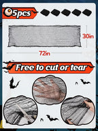 Biubee 5Pcs Halloween Black Creepy Cloth - Spooky Gauze Fabric Cloth for Haunted Horror House Halloween Party Doorway Outdoors Decoration (30" × 72")
