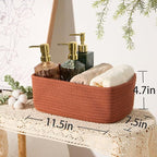 Small Storage Baskets for Organizing | Closet Organizer Bins | Shelf Toy Basket | Woven Rope Baskets | Cube Decorative Box | Shallow Basket | 11.5x7.5x4.7” | 3 Packs Oxide Red