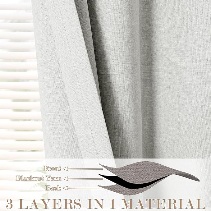 100% Blackout Linen Textured Drapes for Bedroom Pinch Pleated Curtains for Track System Portable Drapery for Sliding Glass Door/Storage/Space Room Divider, 70" Wx102 L, 1 PC, Greyish White
