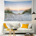 HVEST Ocean Beach Tapestry Wall Hanging, Sunset Seabird and Beach with Grass, Natural Landscape for Bedroom, Living Room, Dorm Decoration, 92.5x70.9 Inches