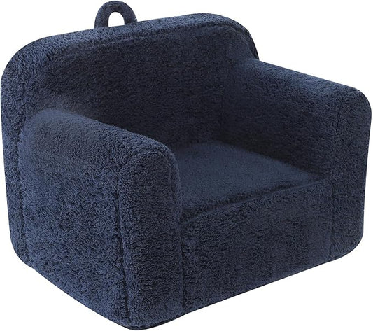 Kids Snuggly-Soft Sherpa Chair, Cuddly Toddler Foam Chair for Boys and Girls, Dark Blue