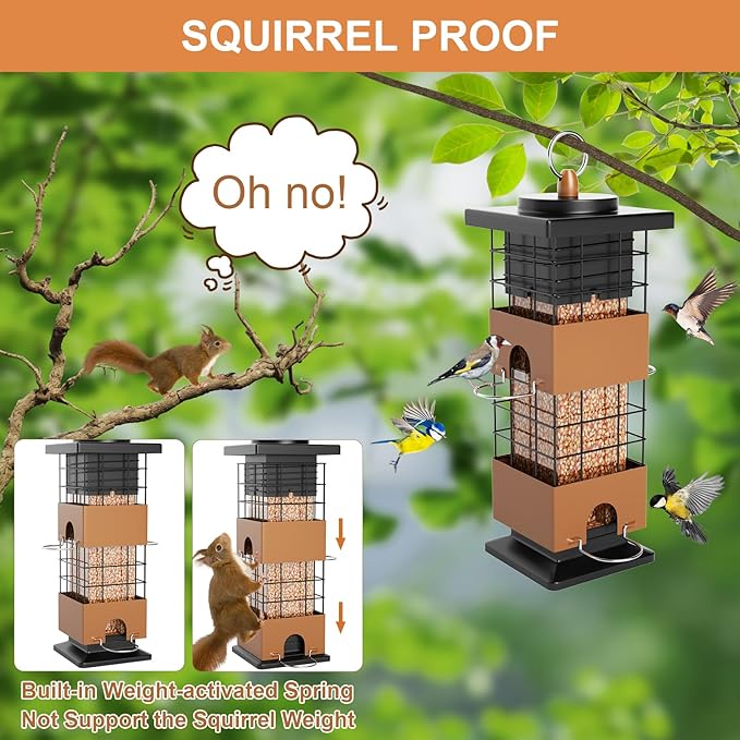 Auslar Bird Feeder, Metal Squirrel Proof Bird Feeders for Outdoors Hanging, 2.5LB Capacity Squirrel Proof Wild Bird Feeders for Outside and Garden Decoration Yard Decor