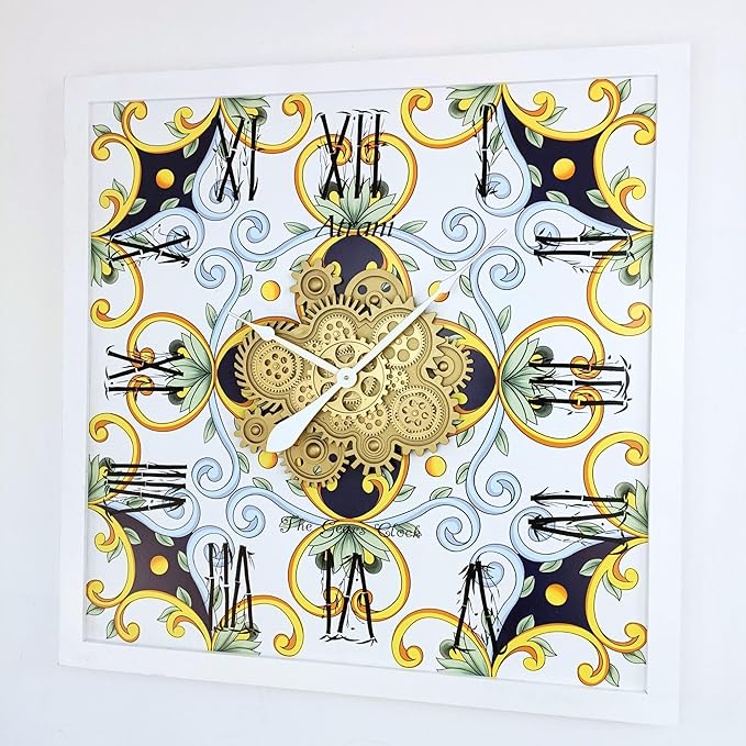 The Gears Clock Wall Clock Italy Collection with Moving Gears (Atrani, 36 inch Square)