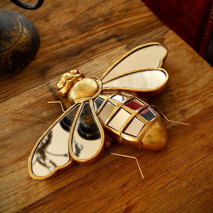 Decorative Bug Insects Beetle Mirrors - Gold Resin Little Bee Glass Wall Decor, Perfect for Victorian and European Themed Homes