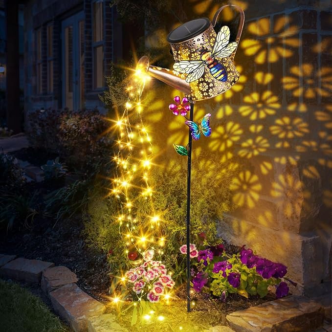 Solar Lights Outdoor Decorative, 39.4'' Metal Solar Watering Can Lights with Bee, Waterproof Garden Stake for Yard Lawn Patio Pathway Landscape, Gardening Gifts for Mom Grandma Women