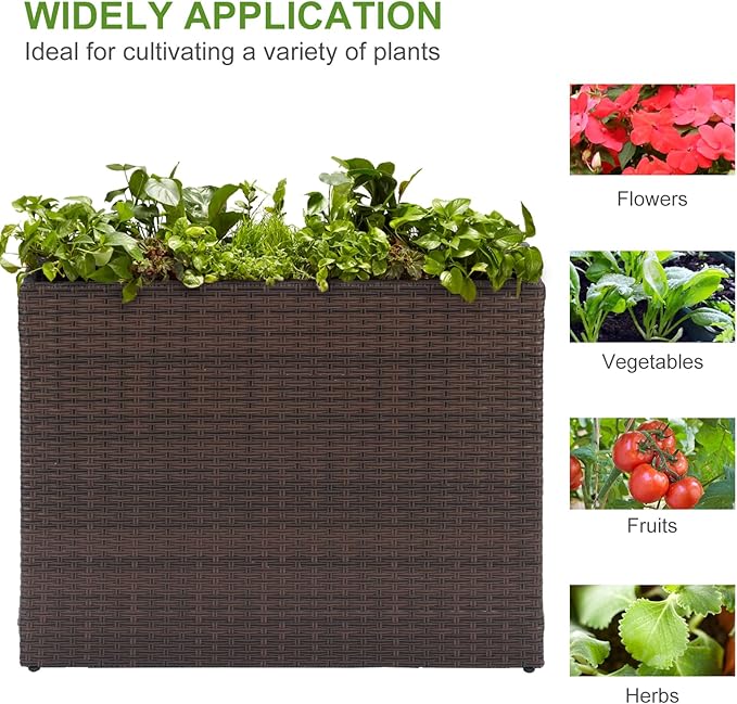 LEWIS&WAYNE Tall Planters for Outdoor Plants Handmade Wicker Large Rectangular Block Planter Box with Removable Liners Modern Planter for Indoor Outdoor Patio Deck - Brown
