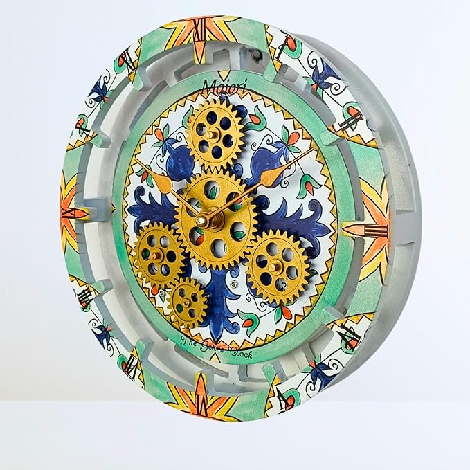 The Gears Clock Wall Clock Italy Collection with Moving Gears (Maiori, 10 inch Round)