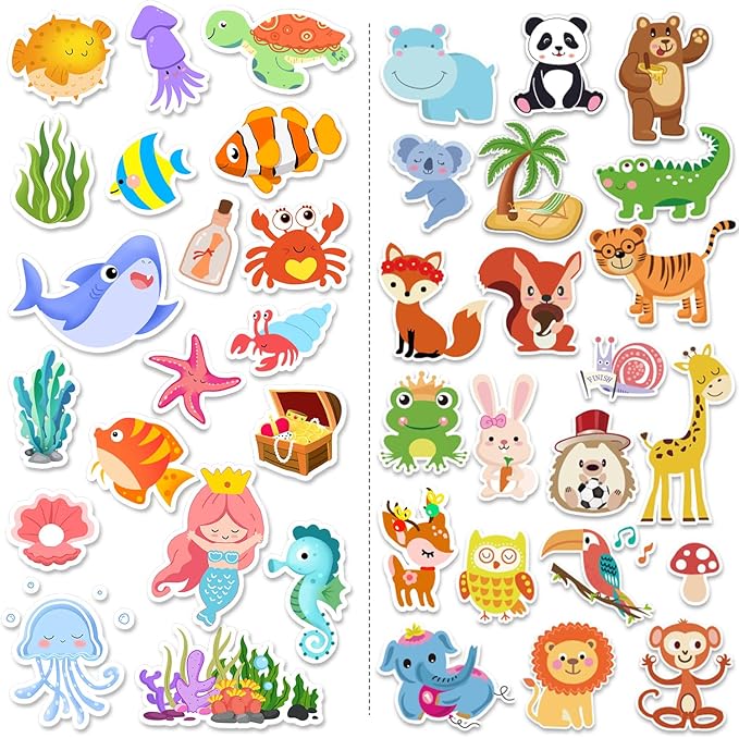 Window Clings Stickers for Kids Window Gel Clings Decals Thick Gel Clings Toddlers and Adults Classroom Home Nursery Airplane Birthday Party Supplies (Jungle Animals + Sea Animals)