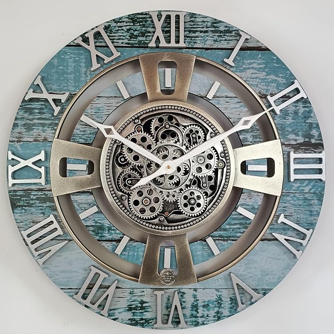 The Gears Clock Real Moving Gear Wall Clock England Line (Aqua Green, 24 inches (60 cm))
