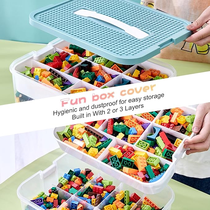 Toys Organizer Storage Case for Lego Box Kids Toy Stackable Building Blocks with Lids Bins Adjustable Lego Storage Containers Plastic Toy Box 1 Layer