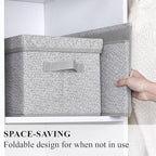 WUIKE Foldable Storage Bins with Lids, Storage Boxes with Handles, Closet Shelf Organizer, Fabric Storage Baskets for Bedroom, Decorative Storage Containers, Large, Ash Gray, 3-Pack