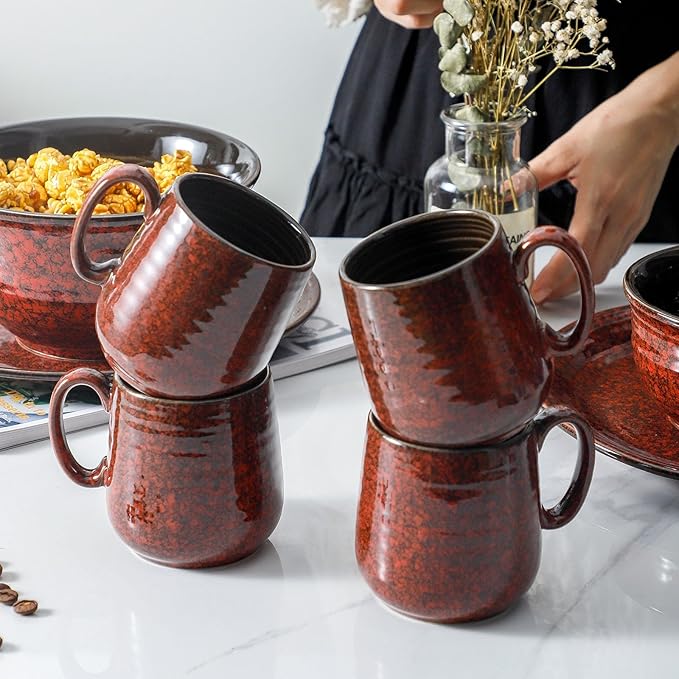 Hasense Ceramic Coffee Mugs Set of 4, 8 oz Small Coffee Cups, Porcelain Mug with Handle for Espresso, Tea, Milk and Cocoa, Ideal for Mother's Day Christmas Gift, Dishwasher & Microwave Safe, Red