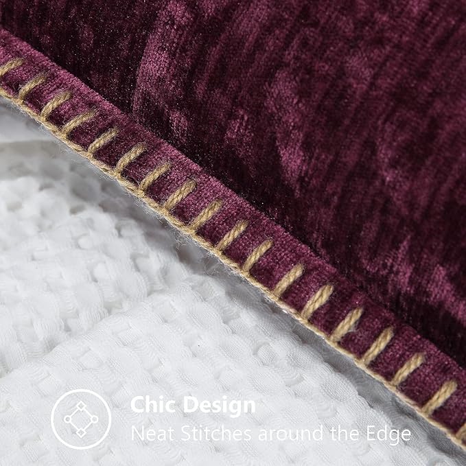 decorUhome Chenille Soft Throw Pillow Covers 12x20 Set of 2, Lumbar Velvet Farmhouse Neutral Decorative Euro Pillow Covers with Stitched Edge for Couch Sofa Bed Home Decor, Rhododendron