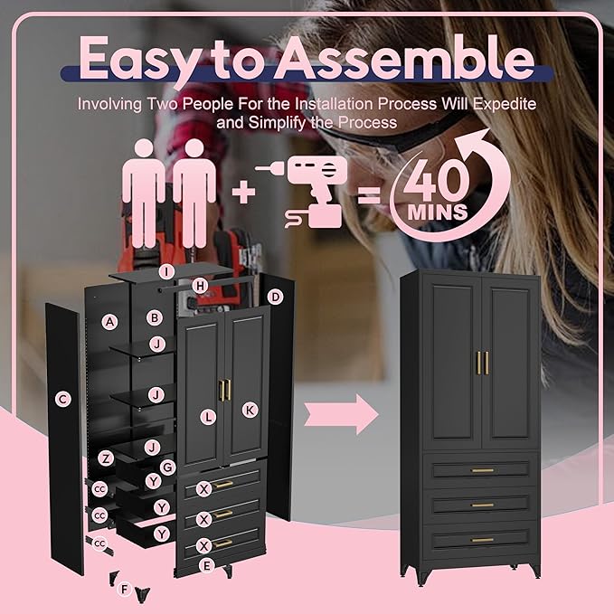 Pantry Kitchen Cabinet with Drawer, 75" Tall Pantry Storage Cabinet, Metal Storage Cabinets with Doors and Shelves, Large Freestanding Cupboard for Dining Room, Assembly Required, Black